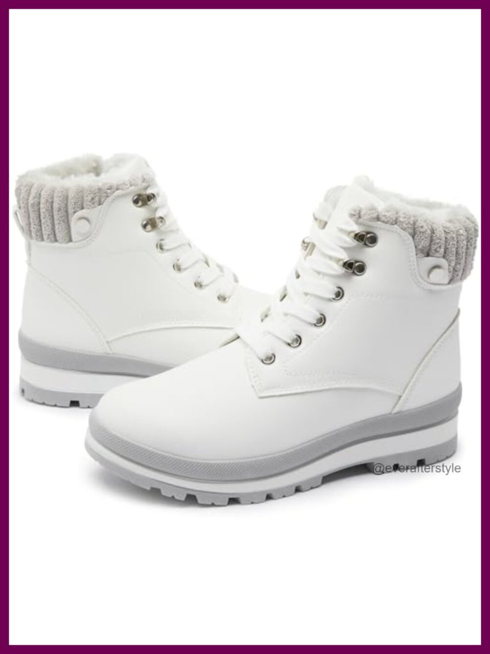 Faux Leather Combat Ankle Snow Boots Fuzzy Platform Winter Booties